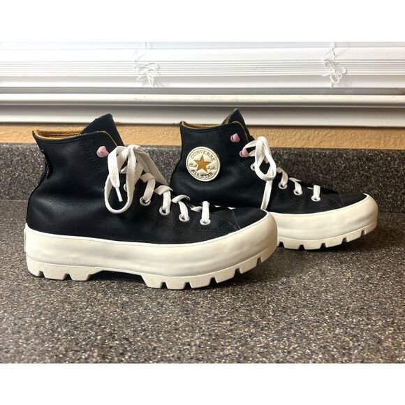 Converse All Star Lugged Counter Climate Chunky Sneaker Women Sz 8 Black Leather - Picture 1 of 11